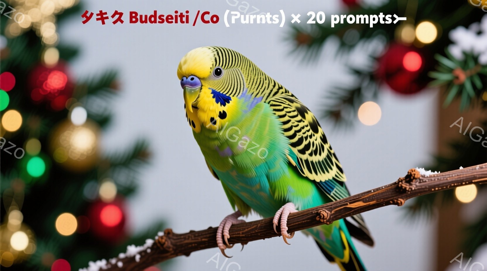 インコの顔の周りには、青と黒の美しい模様があり、その特徴的な外見を際立たせています。枝は自然な形で、インコの自然な生息地を彷彿とさせます。インコは鮮やかな色と美しいシルエットで、魅力的です。