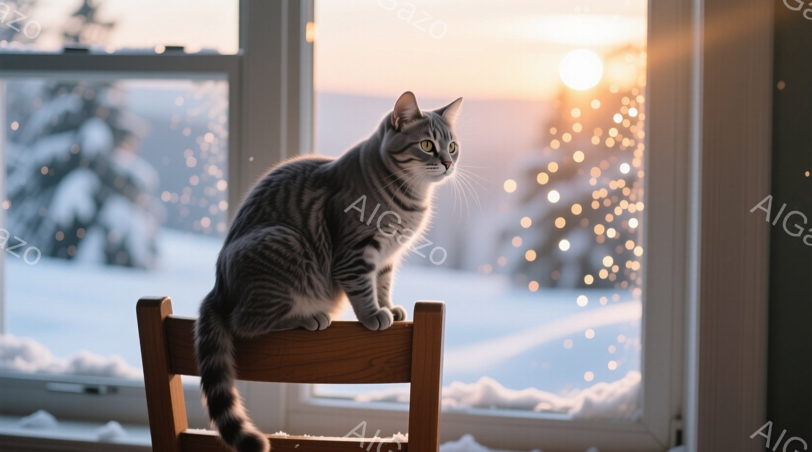 白と茶色の毛並みを持つ、ふわふわとしたシャム猫が、籐のバスケットの中で丸まって眠っている。窓から差し込む柔らかな光が猫の毛並みを照らし、穏やかで温かい雰囲気を醸し出している。背景には窓枠が見え、全体的にリラックスした、平和な情景が広がっている。