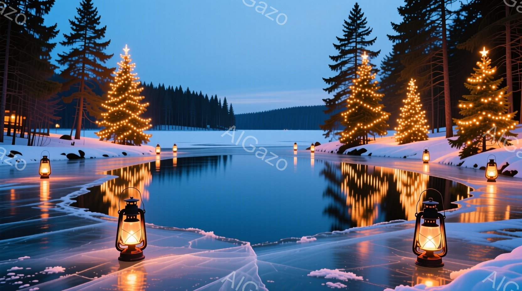 降り積もった雪に覆われた木造の教会が、冬の風景の中に静かに佇んでいます。ステンドグラスから差し込む光が暖かく、周囲の雪景色とのコントラストが美しいです。背景には、他の建物や木々が見え、穏やかで平和な雰 - AI生成フリー素材