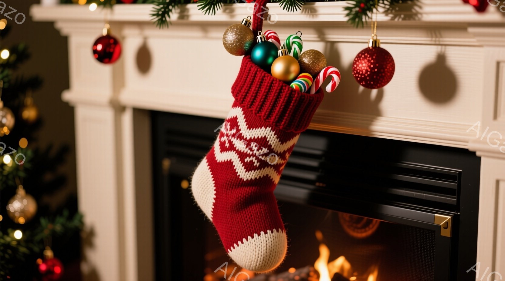 温かい光に包まれたダイニングテーブルが写っている。クリスマスの装飾が施されたテーブルには、キャンドル、皿、カトラリーが整然と並べられ、黄金色の星形のオーナメントが中央に置かれている。背景には木製の壁とぼんやりとした自然の風景が見え、全体的に暖かく、落ち着いたクリスマスの雰囲気が漂っている。