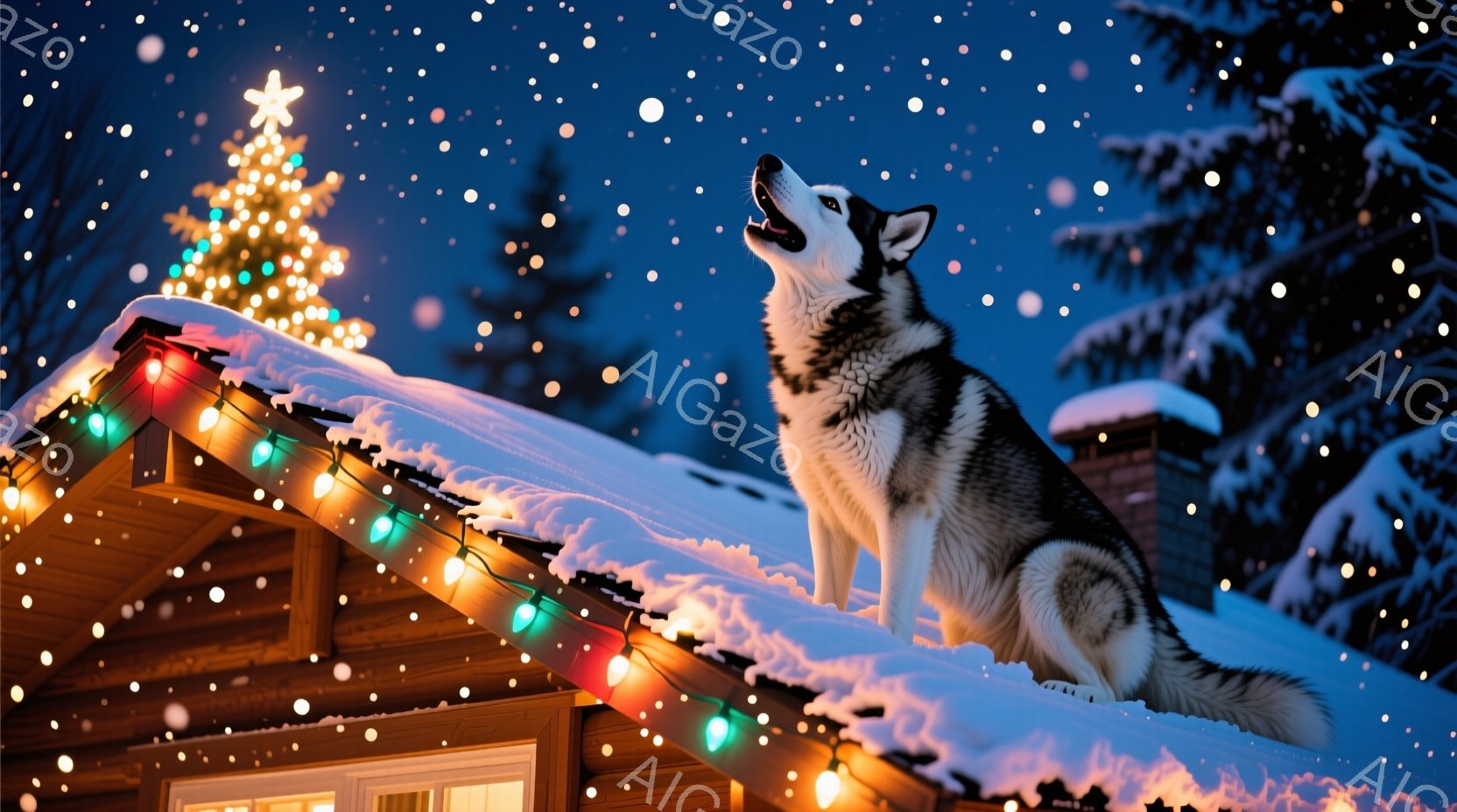 白いウサギが、クリスマスオーナメントとモミの枝で飾られたバスケットの中に座っています。ウサギは正面を見つめ、穏やかで可愛らしい表情をしています。背景にはぼかしのある光と、他のオーナメントが散りばめられ、温かく祝祭的な雰囲気を醸し出しています。