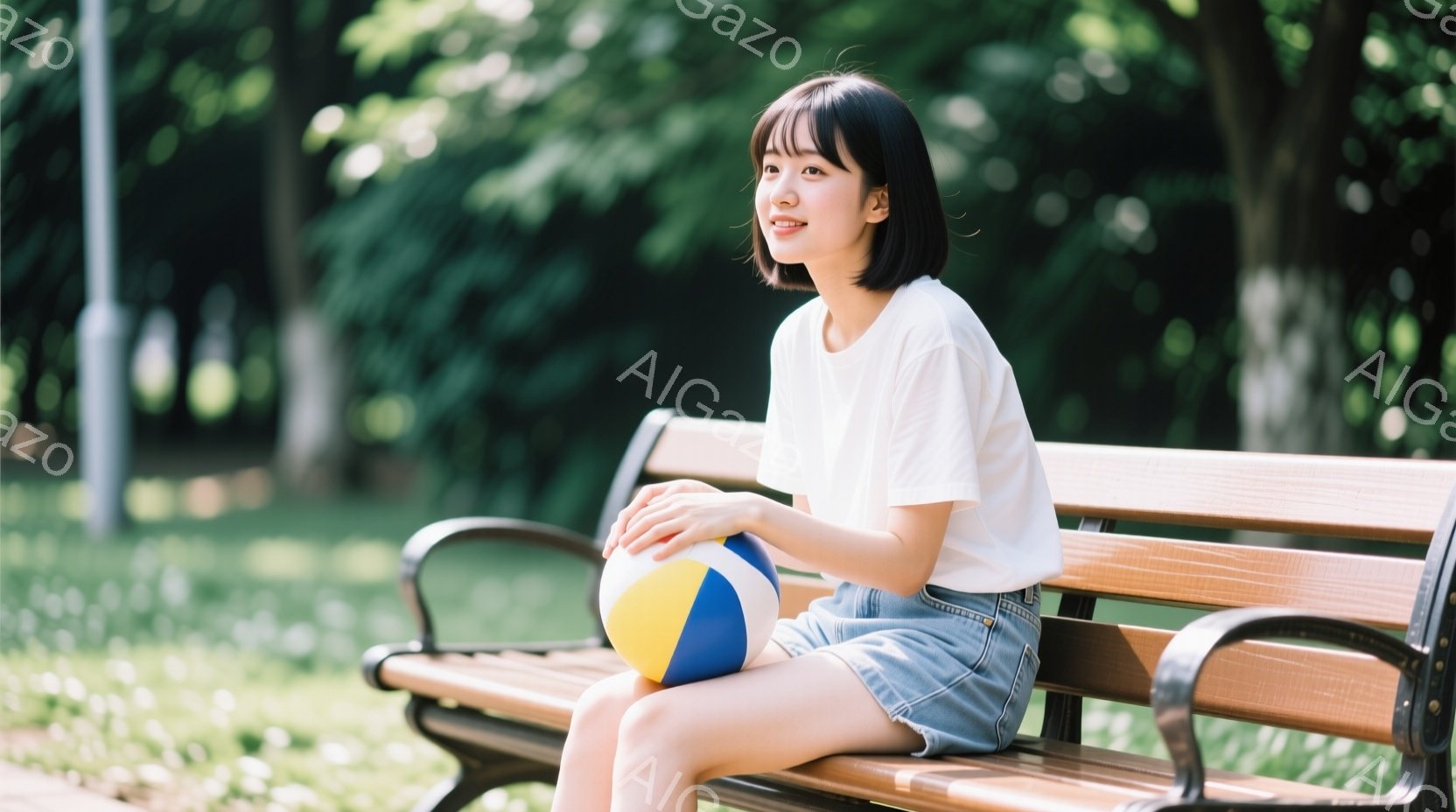 ボウリング場を歩く若い女性が写っています。彼女は白いシャツにチェックのスカート、そしてリボン付きのネクタイを着用しており、ポニーテールで髪をまとめています。背景にはカラフルなライトとレーンが広がり、彼 - AI生成フリー素材