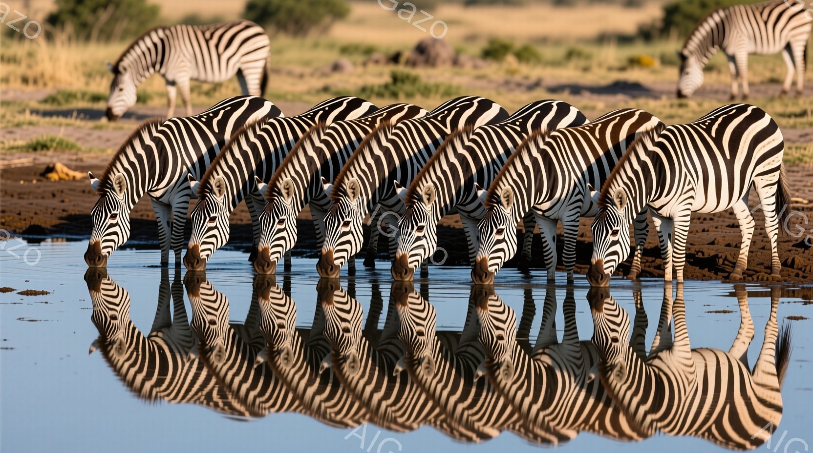 広い草原にバイソンが群れで草を食んでいます。暗い雲が空を覆い、強い光線が雲の間から差し込み、ドラマチックな雰囲気を醸し出しています。緑豊かな草地には、白い花が点在し、遠くには地平線が広がっています。 - AI生成フリー素材