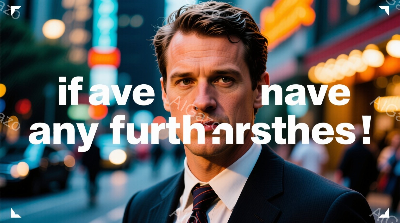 紺色のスーツに赤いネクタイを締めた男性が、カメラの方をまっすぐ見つめている。彼の髪型は短く整えられ、表情は自信に満ちて少し挑発的だ。背景は夜の都市の光でぼやけており、暖色と寒色、そしてぼやけた光の軌跡 - AI生成フリー素材