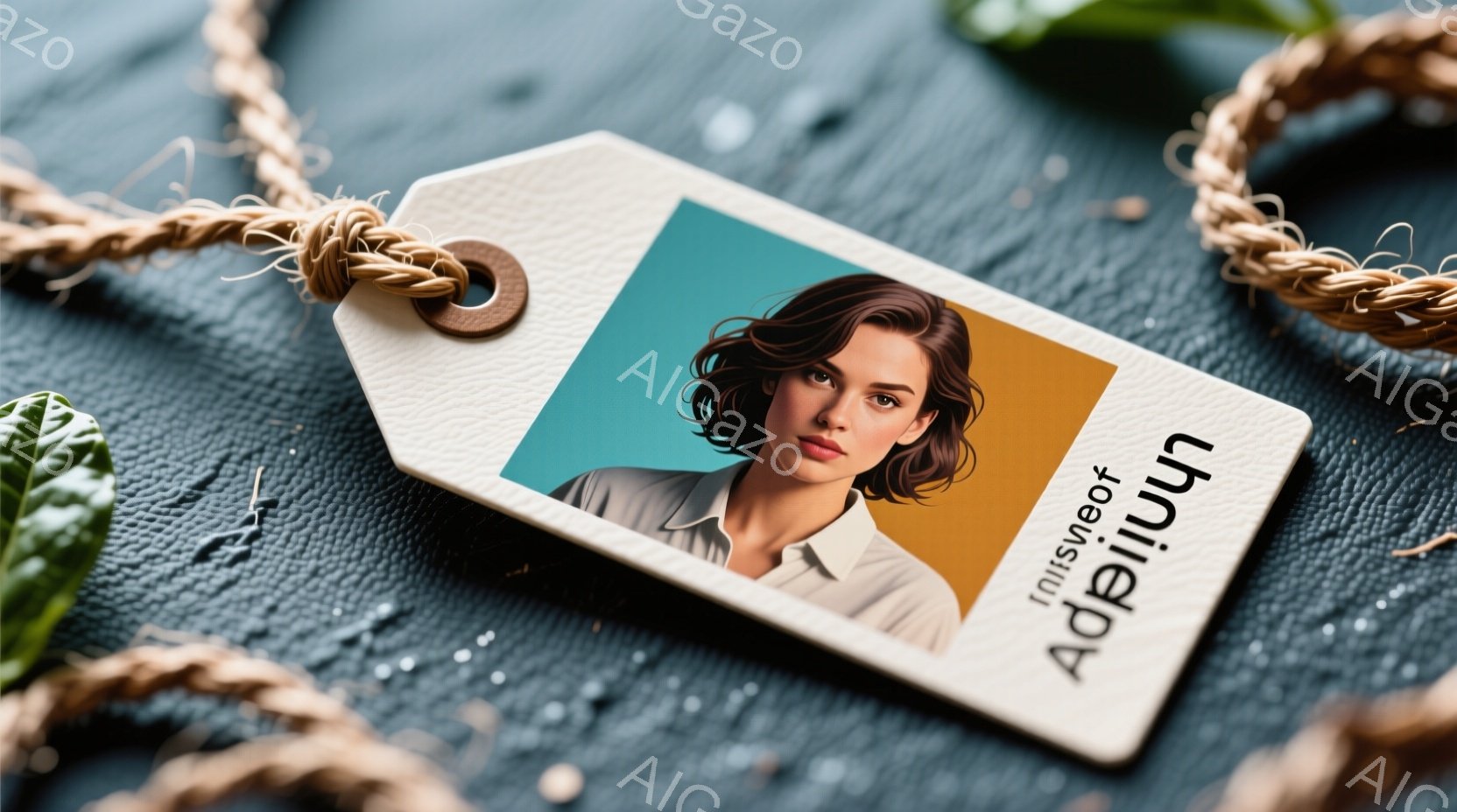 明るい背景に身を置く女性が描かれています。彼女は白いシャツを着ており、ダークブラウンの髪は肩にかかる長さで、少しカールしています。彼女の表情は真剣で、少し挑発的で、見る者を引き込むような印象を与えます。