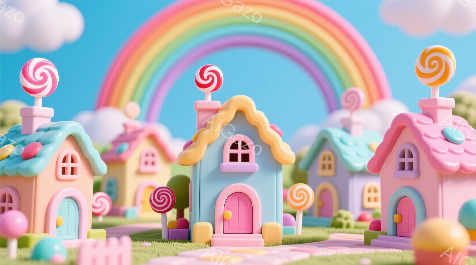 ピクセルアート風の作品です。中心には、マッグス（魔法の使い手）が描かれています。彼は紫色の服を着ており、彼の表情は幸せそして興奮しているように見えます。周囲は、魔法使いであることが明らかなほどの鮮やかで楽しげな場所で、色鮮やかな建物が並んでおり、背景には太陽と空色の雲が描かれています。全体的に、幻想的であり、幸せそして楽しげな様子を伝える画像です。