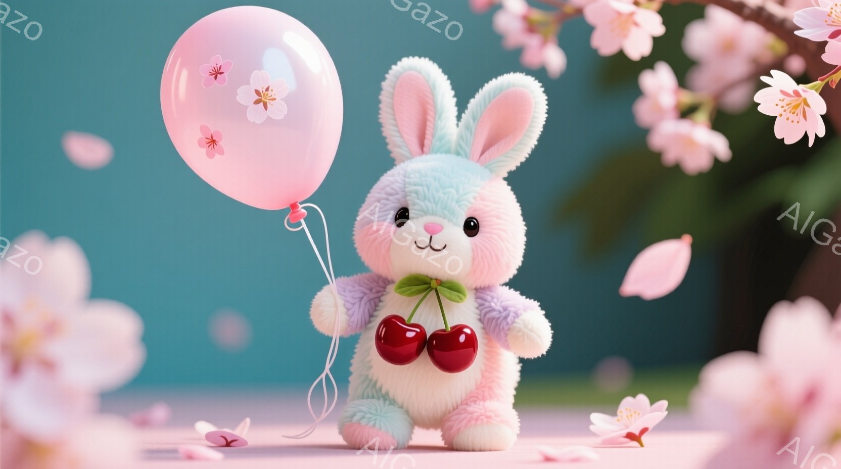 このイラストは、簡単で可愛らしいスタイルで描かれており、主要な色はピンクとブルーです。中心にあるハサミ（バニー）のキャラクターは、大きな笑顔を抱えています。彼は赤いステップインシューズを履いており、背 - AI生成フリー素材