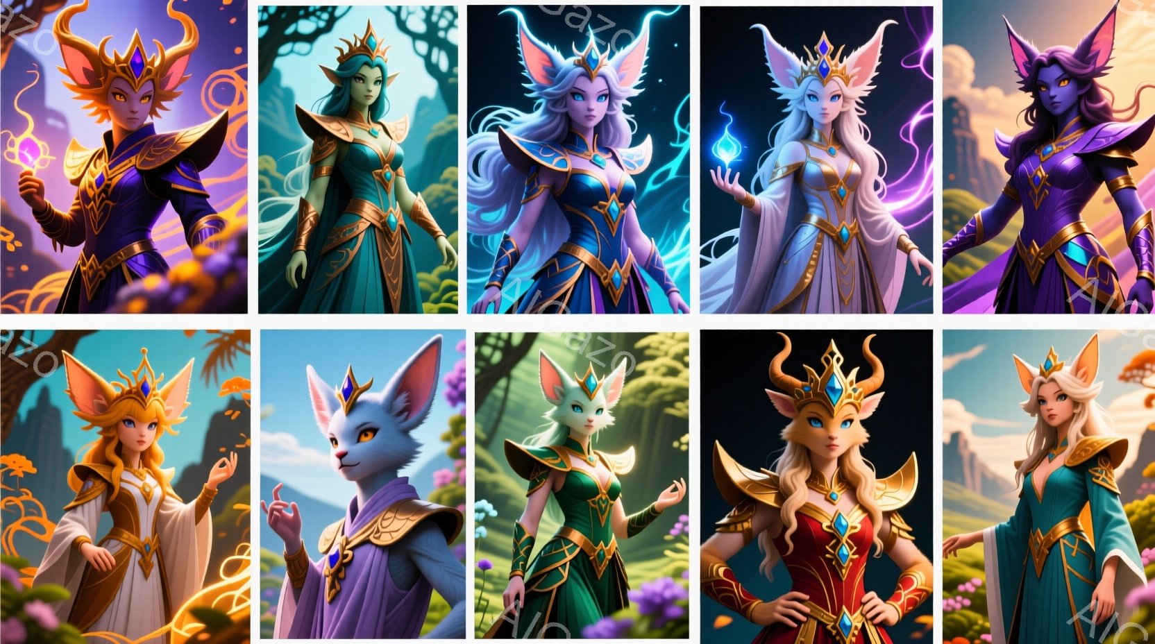 エメラルドグリーンのガウンを身に着けた女性が、豪華な宮殿の前で優雅なポーズをとっています。彼女の髪は、銀色の装飾が施されたウェーブを描いており、優雅さと洗練さを漂わせています。背景には、壮大な宮殿と青 - AI生成フリー素材