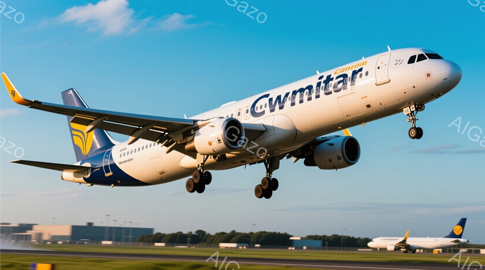 飛行機はカンタス航空による新型エアライナー、乗客席は快適であり、空港は平和で日が昇っている。