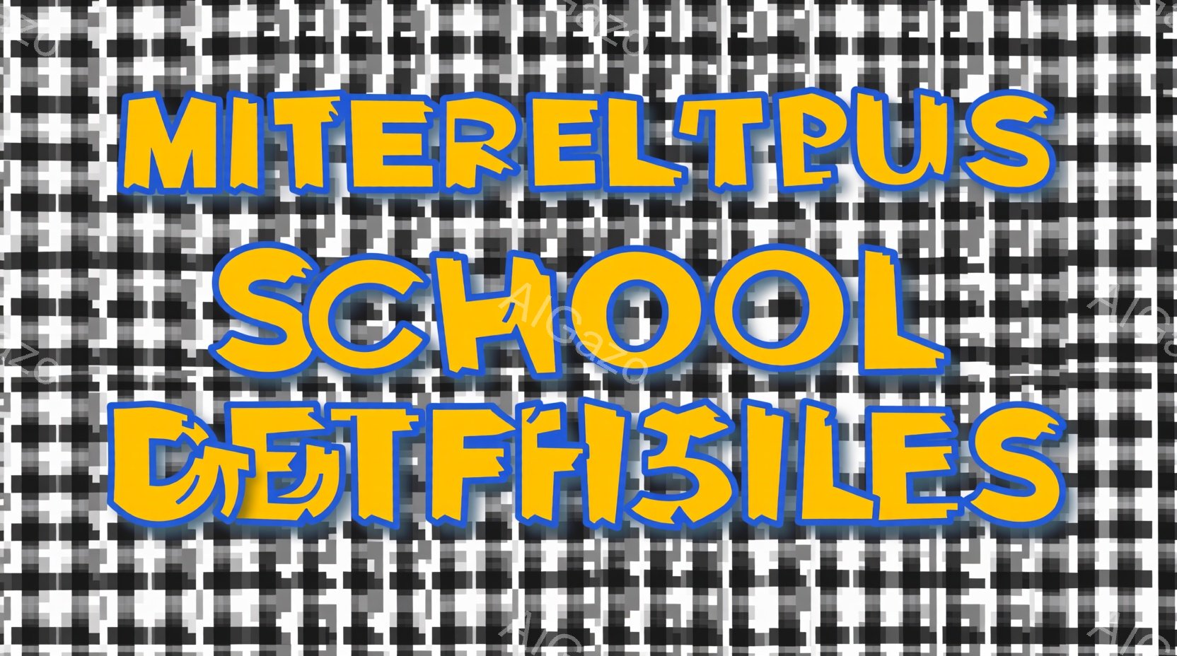 黒と白の正方形のモザイク模様で構成された背景に、鮮やかな青色の文字「MITERPUSTILES」が重ねられています。文字は背景のパターンに溶け込まず、はっきりと視認できます。 全体として、幾何学的なパ - AI生成フリー素材