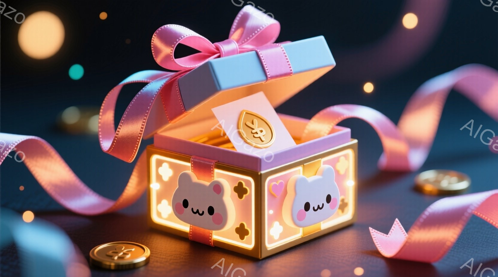 カップケーキ型のパッケージを特徴とするハローキティのサンタクラウスジョイントバッグが焼き上がっているシーンです。バッグは、中に照れた様子で、外部には彩り豊かなロリポップ広げが乗っており、ピンクのキレーションがあります。バッグは、イエスの日を象徴する金色のコインで装飾されています。