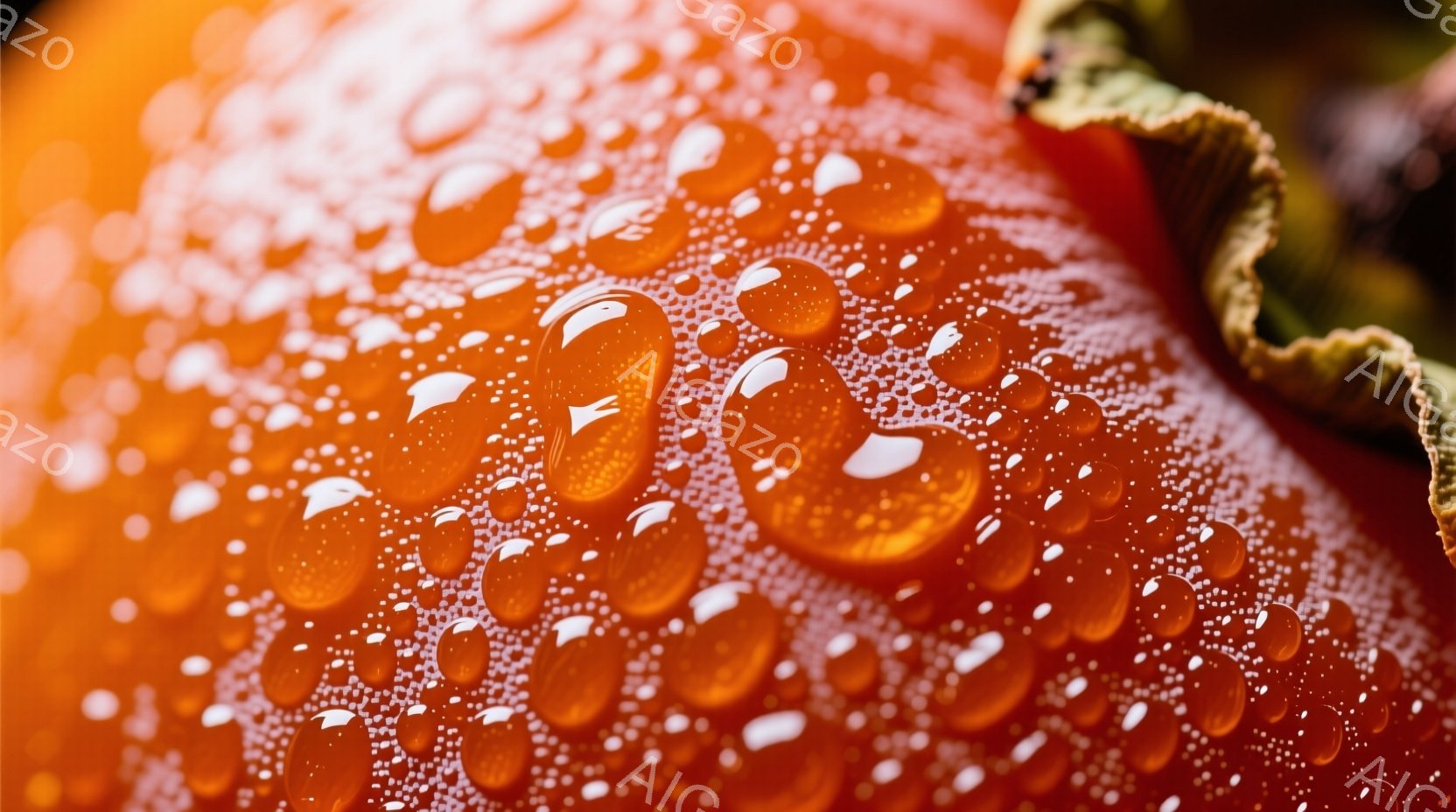 大きなスイートポテトを特徴とする。水滴がかけられた表面で、水は白濁として見えます。背景は飽和させるほどの鮮やかなオレンジ色であり、光が反射しているように見えます。画像全体として、敏感な味覚を持つ人々に - AI生成フリー素材