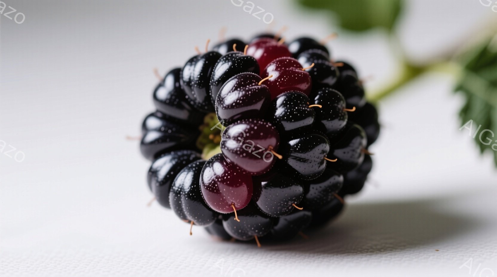 人物が存在せず、主要な対象は黒いブルーベリーとその周囲の環境です。雰囲気は清潔で食品企画的な印象があります。