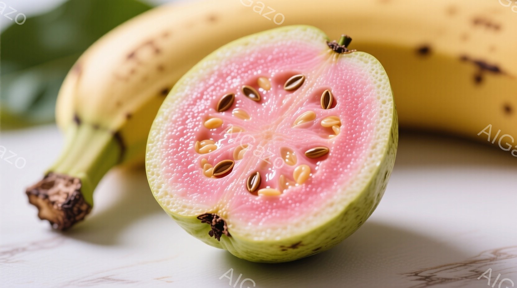 茶色い木の板の上に置かれた2本の熟したバナナが写っています。バナナは黄色く、茶色の斑点があり、成熟していることを示しています。背景はぼやけていますが、暖色系の木製の表面が特徴的で、親しみやすい雰囲気を作り出しています。