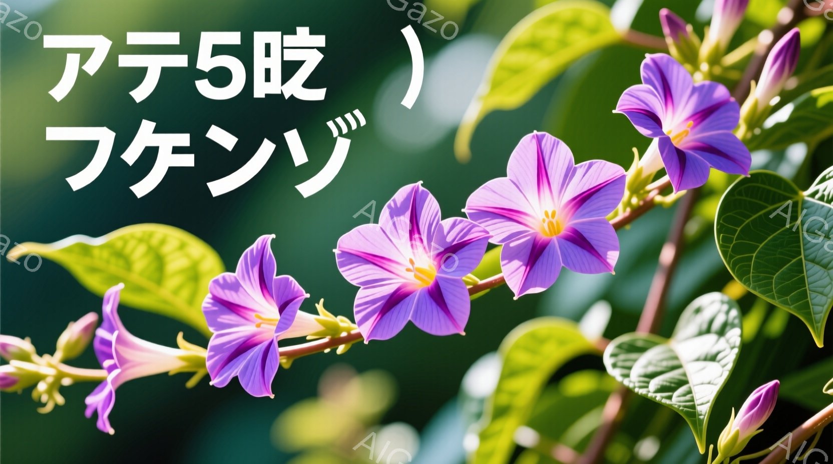 鮮やかな紫色をしたハイビスカスの花が、緑豊かな背景の中で咲き誇っています。花びらは繊細で、中心部に向かって少しずつ濃い紫色へと変化し、生命力に溢れています。背景には緑の葉が広がり、自然の美しさを際立た - AI生成フリー素材