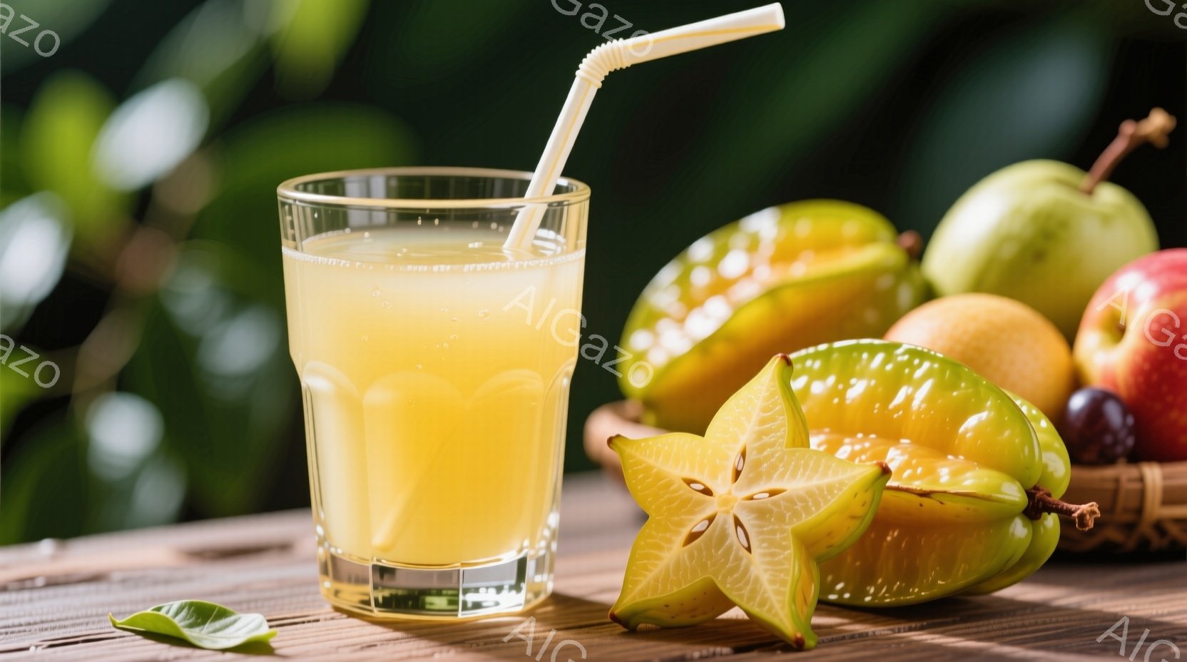 鮮やかな赤いリンゴが半分に割れており、中からキャラメルソースのようなものが流れ出ている。リンゴの周りには木片や棒状のものが散らばり、ダークトーンで統一された背景が、甘さとどこか神秘的な雰囲気を醸し出している。割れたリンゴの断面からは、蜜のような甘い香りが想像される、魅力的な光景だ。