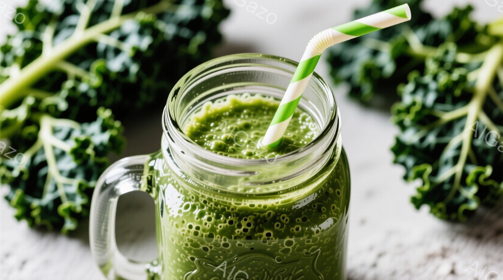 セロリの茎が木製のまな板の上に並べられています。明るい緑色で新鮮なセロリは、細長く、リブ状の表面が特徴的です。背景には、少しぼやけた他の食材や調理器具が見え、料理の準備をしている様子が伺えます。 - AI生成フリー素材