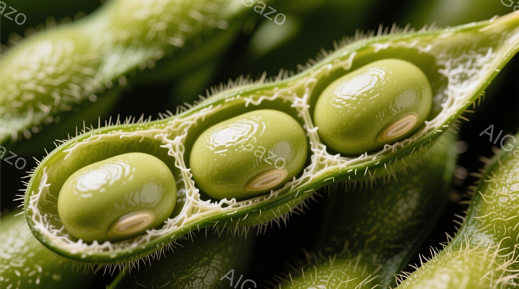 皿には、縦半分に切られたオクラがたっぷりと盛り付けられています。オクラは鮮やかな緑色で、照りやかなタレがかかっており、上に白ごまが散りばめられています。背景は暗く、料理が引き立ち、食欲をそそる様子が表 - AI生成フリー素材