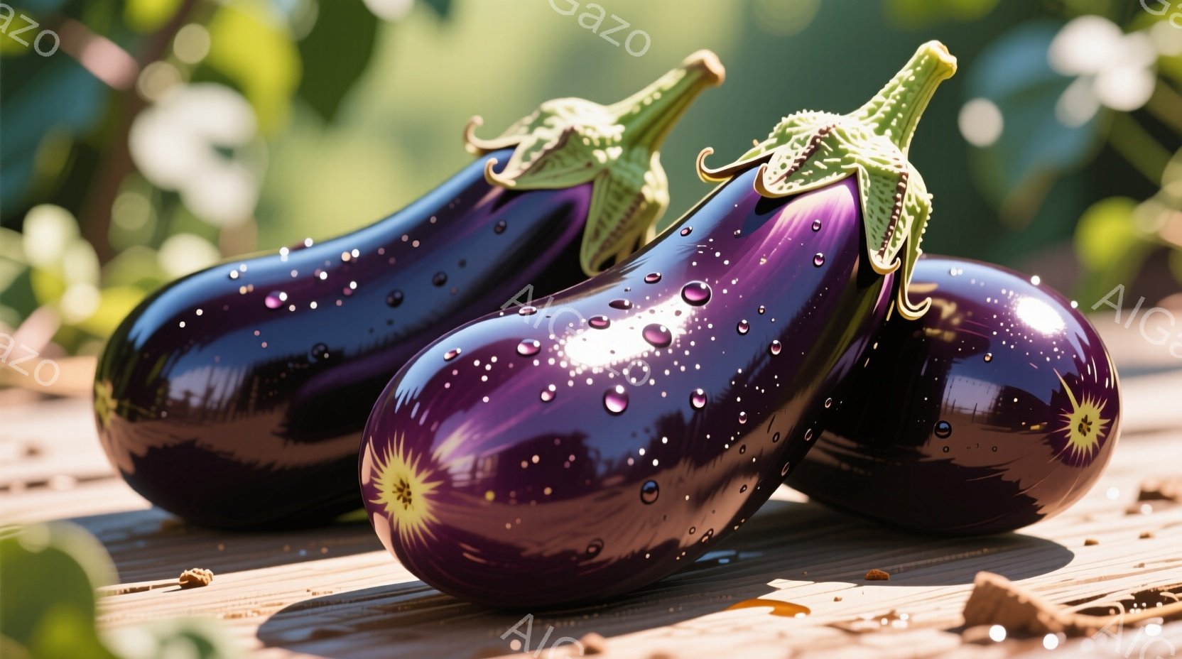 鮮やかな緑色のキュウリのスライスが３枚、白い背景の上に並べられています。スライスの断面からは種がはっきりと見え、光が当たって影がつけられています。全体的に明るく、食欲をそそる雰囲気で、シンプルながらも美しい静物画です。