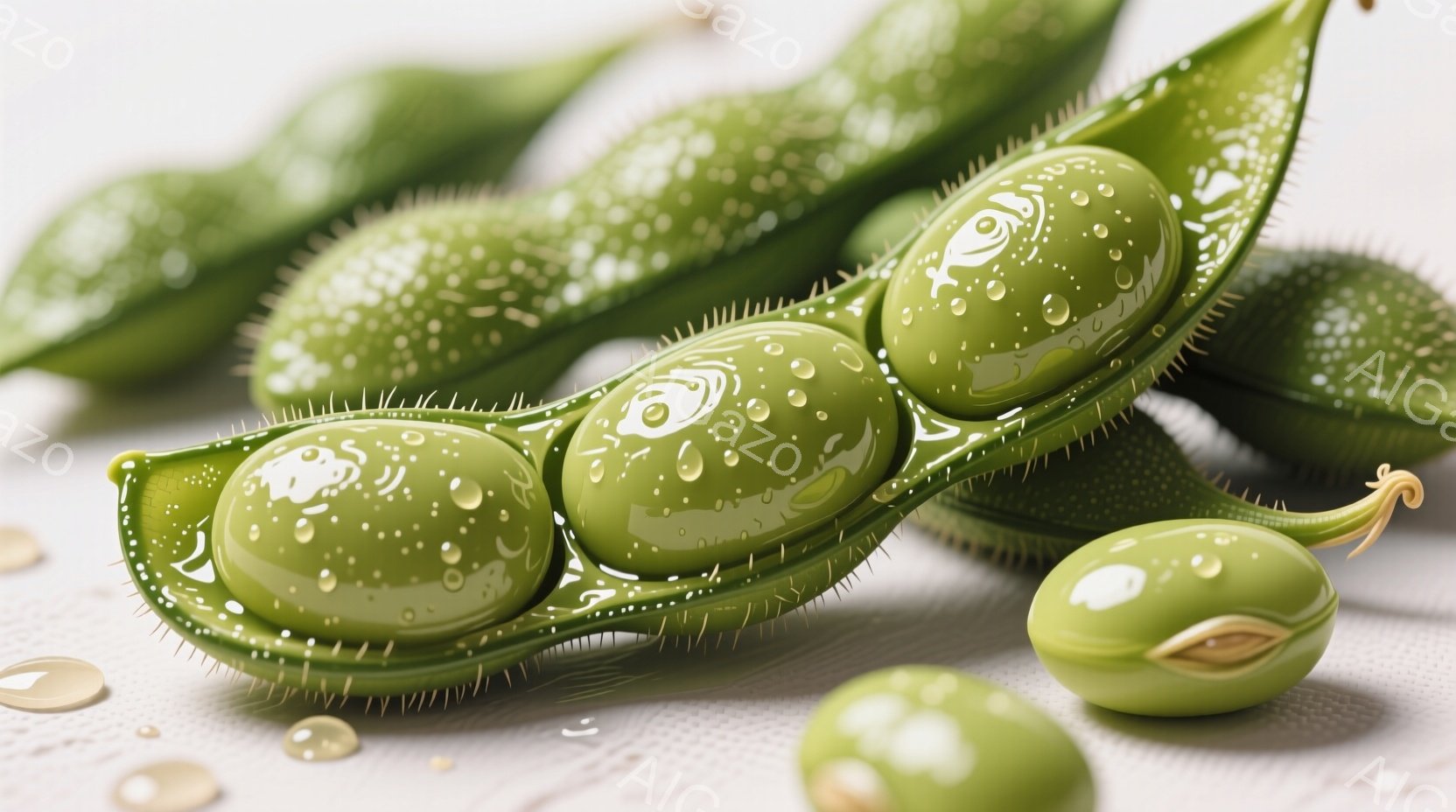 鮮やかな赤い実が密集して枝に実っている様子が写っている。葉は緑色で、細かい鋸歯状の縁を持つ。背景はぼやけた緑色で、自然の中で撮影されたものであることがわかる。 - AI生成フリー素材