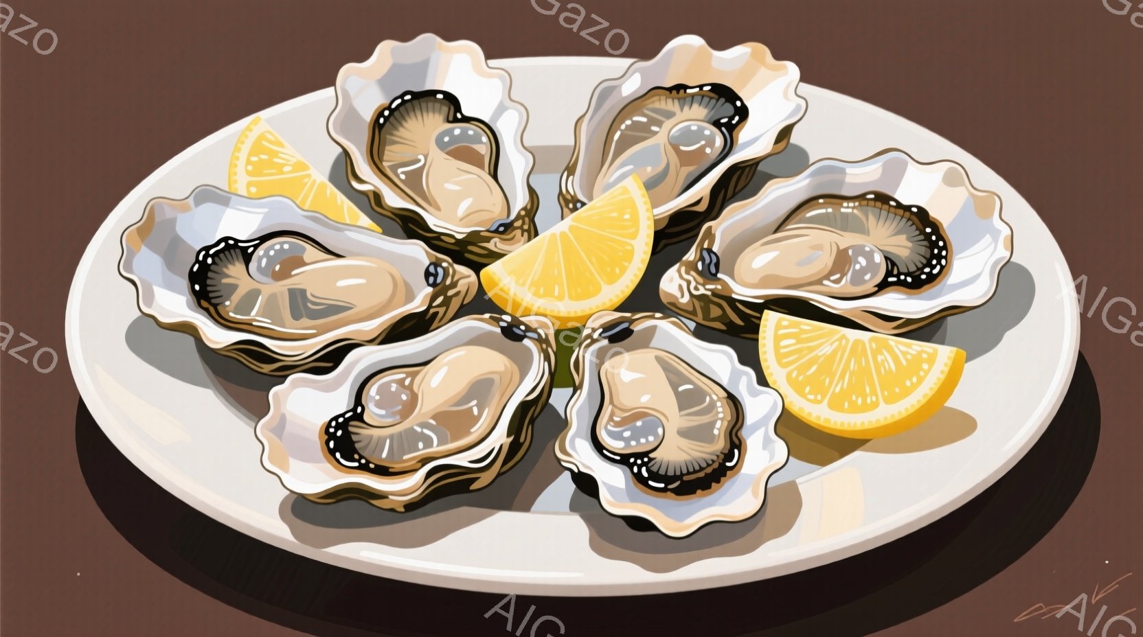 籠の中に、光沢のある美しい蛤がぎっしりと詰まっています。蛤の殻は、白、黄、紫の繊細な色彩が混ざり合い、まるで宝石のようです。背景は暗く、自然の緑が見え隠れし、蛤の鮮やかな色彩が際立っています。