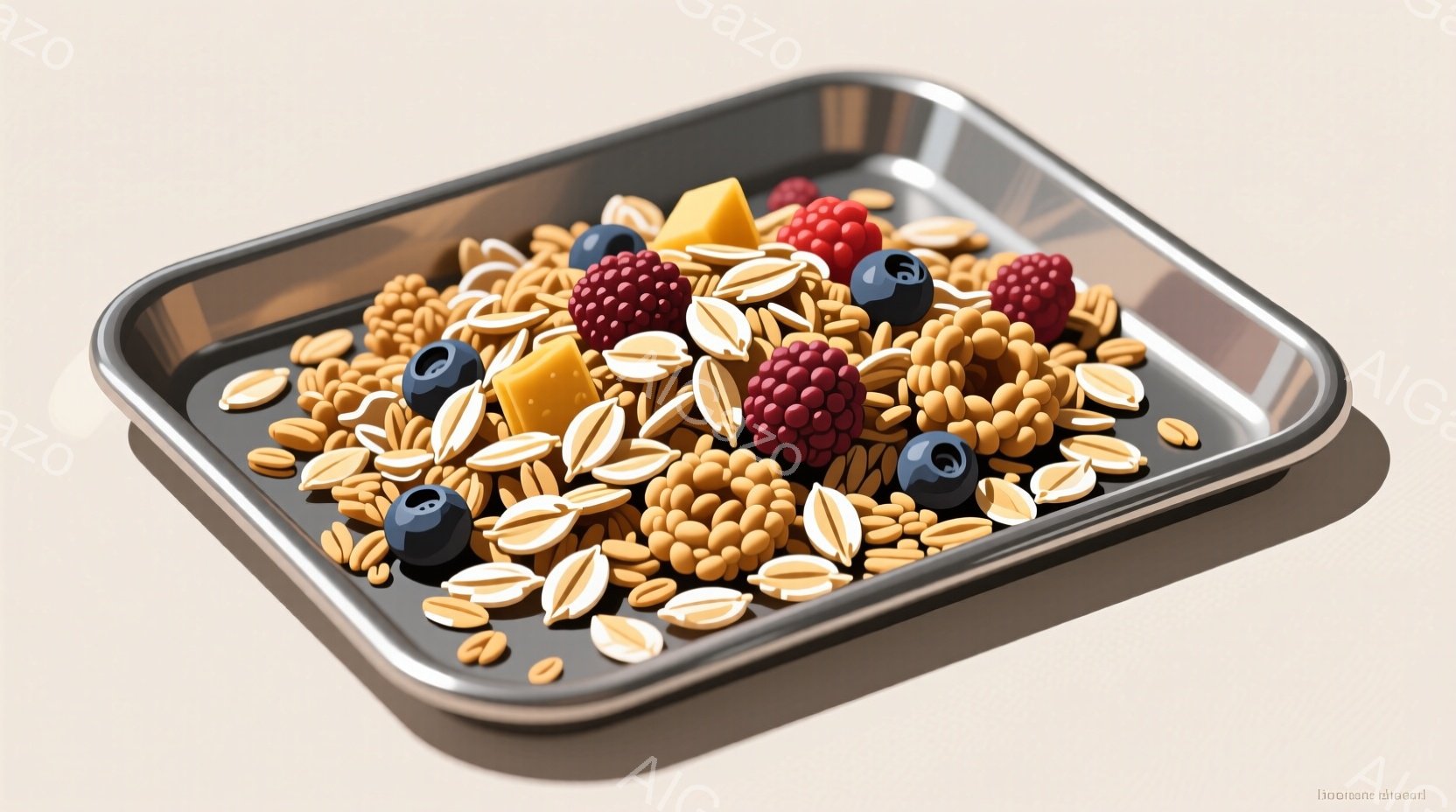 粗い木のボウルの中に、黄色と白の豆が山のように盛られています。豆の周りには、藁のような素材が散りばめられ、その下には木製のテーブルが広がっています。全体的に素朴で自然な雰囲気があり、収穫の秋を思わせる - AI生成フリー素材