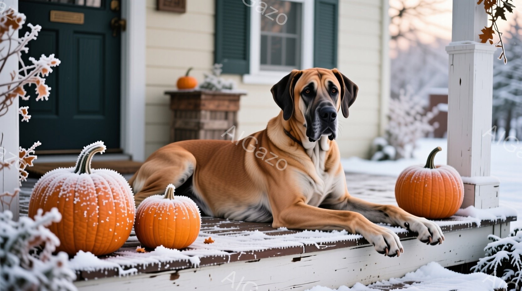 小さなコーギー犬がオレンジ色の花の間で鼻を近づけています。犬は白と茶色の毛並みで、好奇心と興味津々な表情をしています。背景には緑豊かな植物と、ぼやけた建物が見え、全体的に暖かく穏やかな雰囲気です。 - AI生成フリー素材