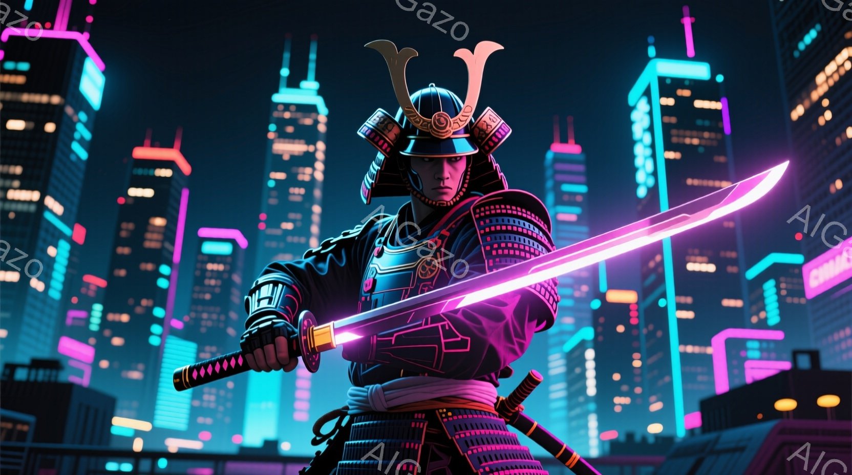 未来都市を背景に、銀色のロボット女性が立っている。彼女は複雑なメカニカルな衣装を身に着け、頭部には未来的なヘッドセットが装着されている。表情は冷静で、未来的な都市の風景に溶け込むような、クールで洗練された雰囲気を醸し出している。