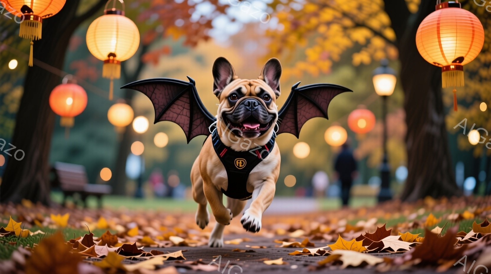 1. ドッグルーフィーズが素早く走っている。 2. 秋の風物詩、紅葉の道を走りながら、日本の街灯で夜景が美しい。