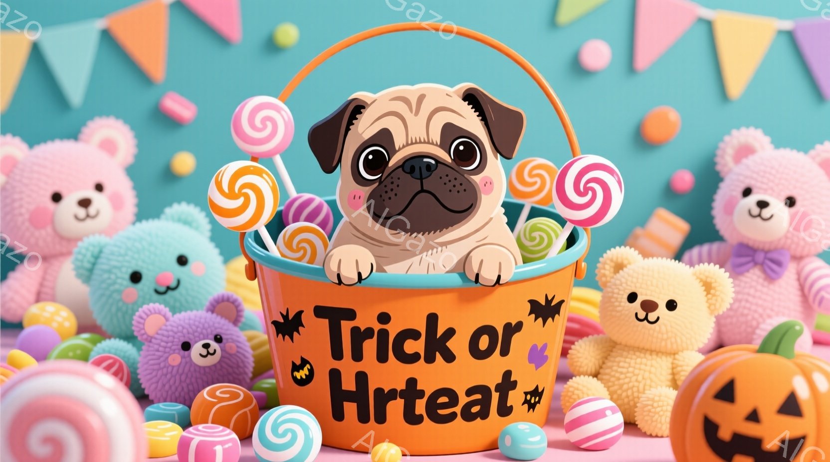 イルミネーションが見えるホログラフィックの世界で、怖いなんてない！飼い主の心を癒す小型ペッグが色鮮やかな仕様で「トリックまたはトレート」の替え歌を唱う。背景は無数のハロウィンスターと照明で美しい。驚きや楽しみが詰まっている！