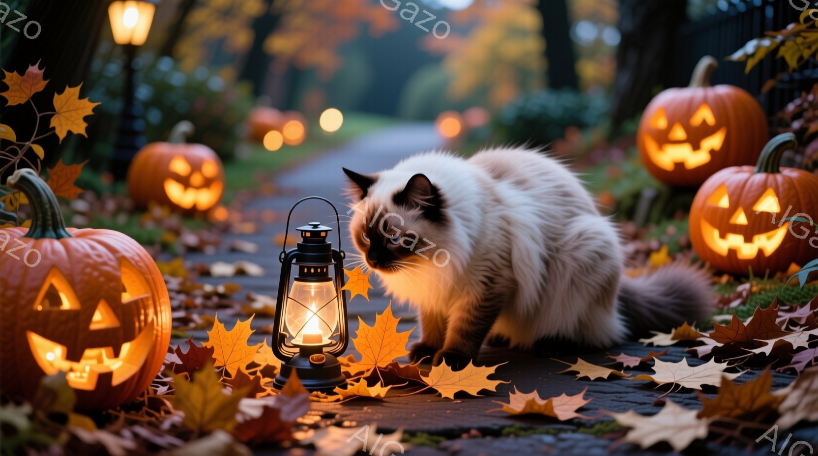 白と黒のチャームを持つ長毛のカットゥー (キジロー・インコ)が描かれています。彼女は道端に立ち、頭を下げ、目を閉じており、仕事や人間のように処していることがあるようです。背景はクリエイターが投影したストロング灯の光で照らされ、多くのパンプキンを見つめることになります。印象的なホログラフィック背景は、おそらくハロウィンの雰囲気を演出しているでしょう。