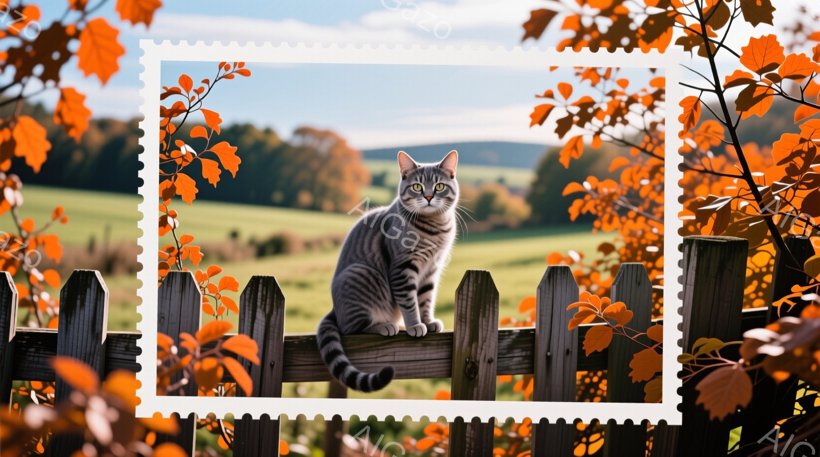 写真のようなイラストレーションで、中央に座る猫を描いたものです。猫は茶色と白であり、黄金色の織物が体にまわっています。猫は前足を支えに置きながら、平衡を保つ姿勢で座っているようです。 このイラストレーションは暖かく温かい雰囲気を出しており、猫がリラックスした状態で座っていることを伝えています。