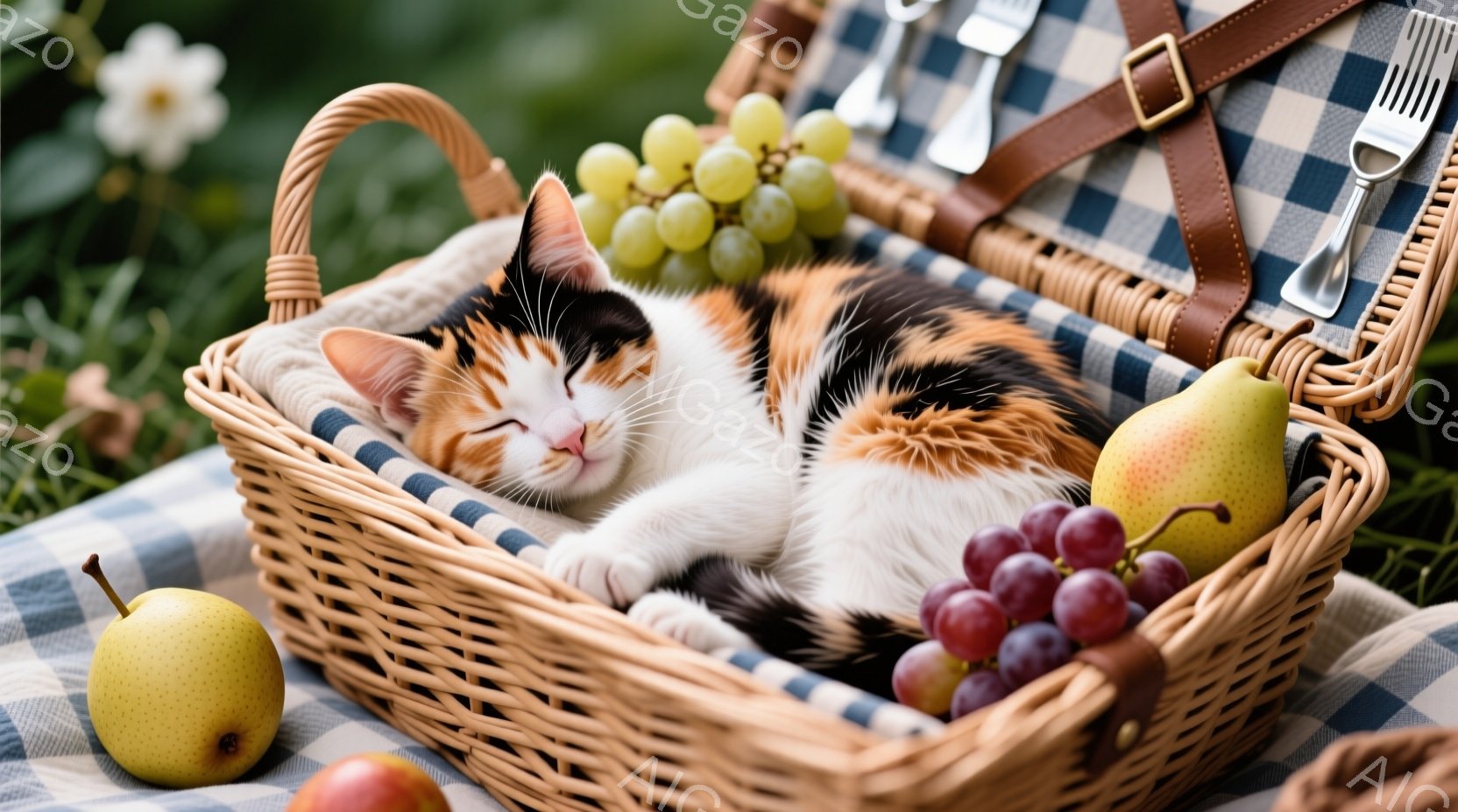 この以下の要素があります： 1. **人物の服装、髪型、表情** - 顔は見えないため、服装や髪型、表情については特定できません。 2. **動作や姿勢** - 猫が安らかに眠っている状態です。