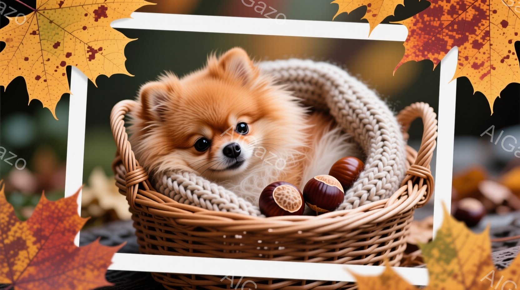 この以下の要素が含まれています： - 動物：小さなチワワ犬の写真。 - 服装・髪型：なし（犬の形象）