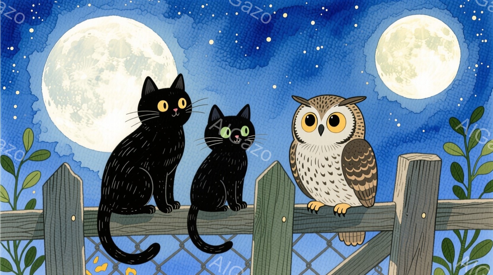 2人の魔女が、大きな黒い cauldron（鍋）の周りに立っており、それぞれ緑とオレンジ色の液体が入った試験管を持っている。彼女たちは紫色のローブと、つばの広い黒い帽子をかぶり、満面の笑みを浮かべている。背景には、様々な瓶や本が並び、ろうそくの光が暖かく照らし、お祝いムードを醸し出している。