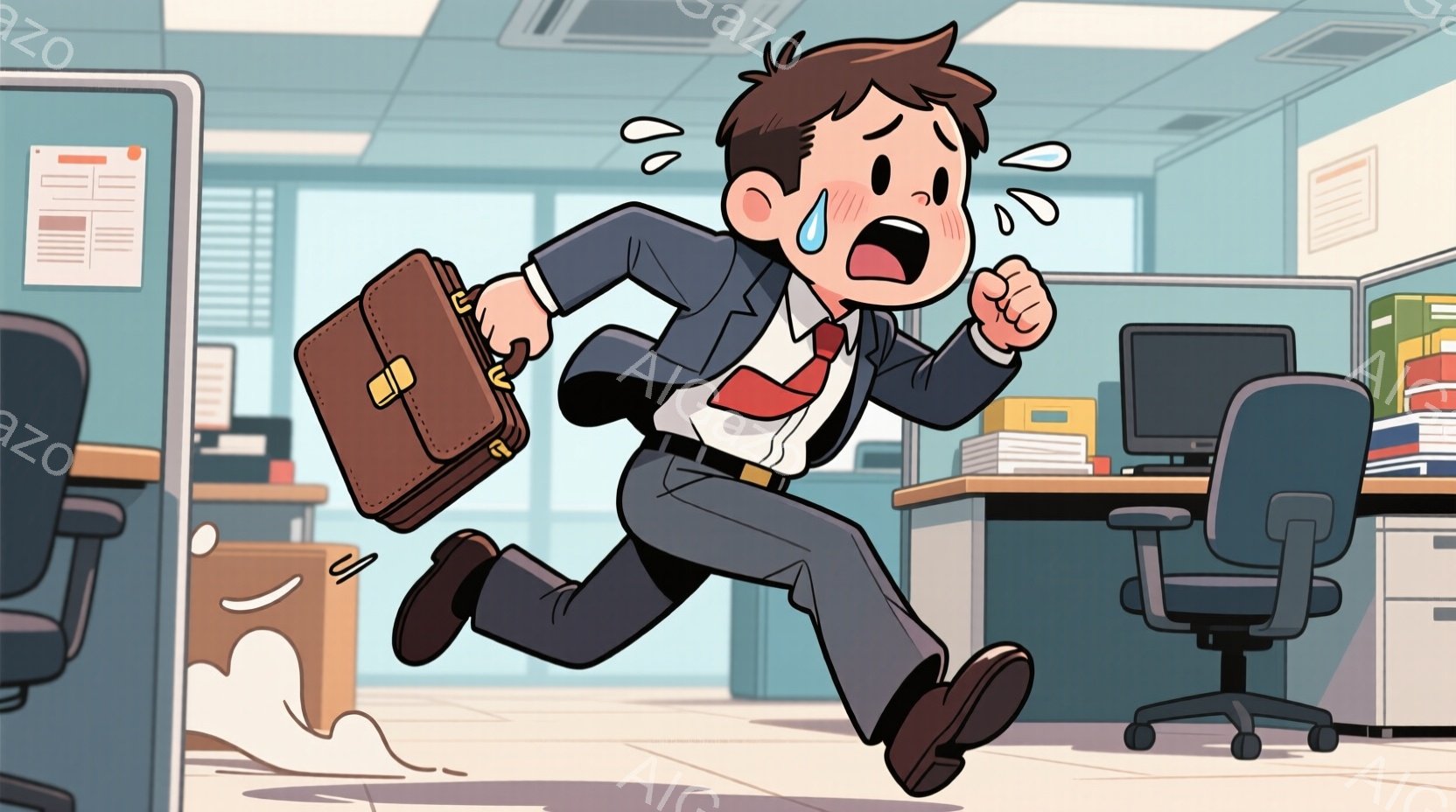 作業着とヘルメットを着用した男性が、ビジネススーツを着た女性に深々と頭を下げています。男性は笑顔で、女性もにこやかに見上げており、室内は明るく清潔な印象です。背景には椅子や受付のようなカウンターが見え - AI生成フリー素材