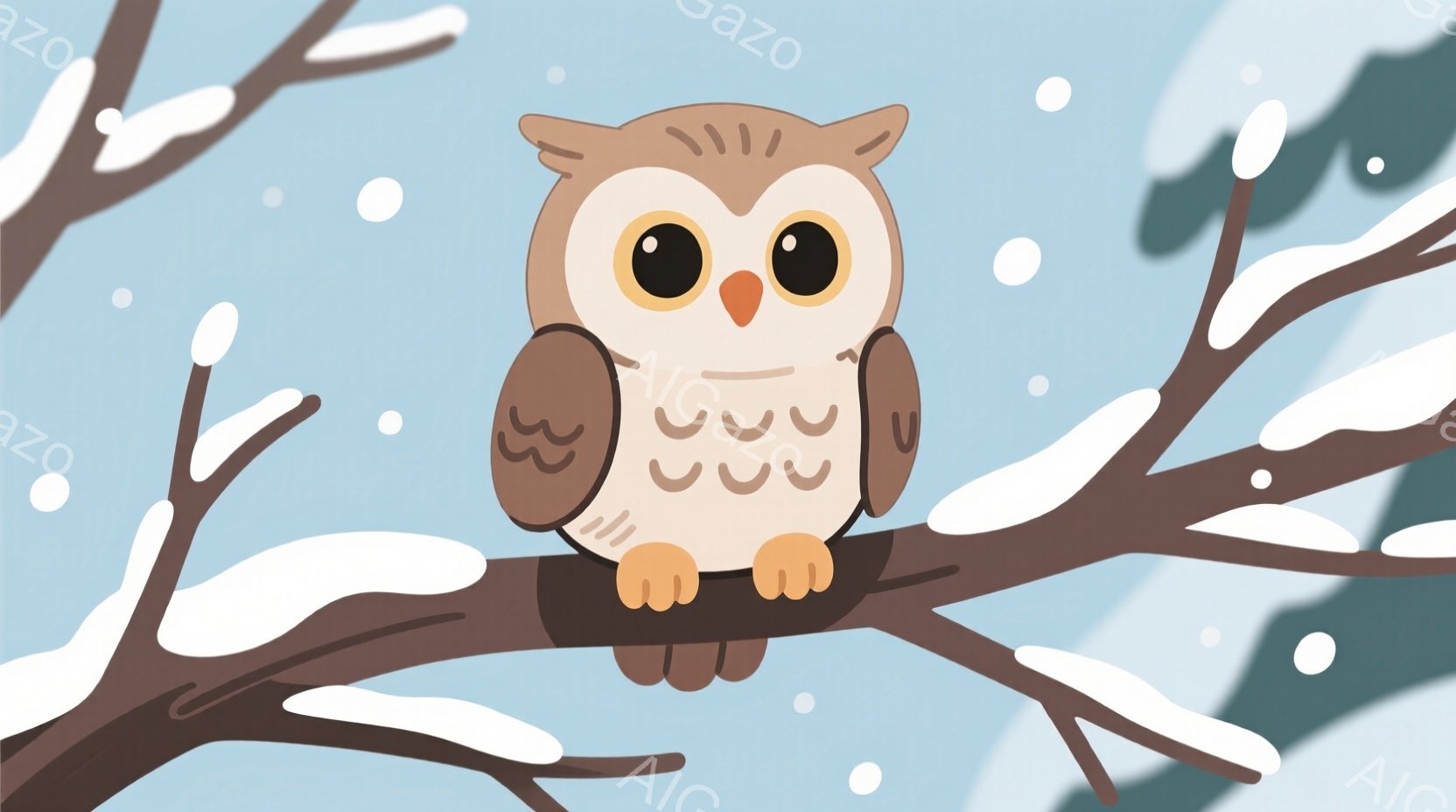 茶色のテディベアが雪景色の中に座っています。ベアはシンプルで丸みを帯びたデザインで、穏やかな表情をしています。背景は白く雪が降り積もり、青みがかった空が広がっており、静かで穏やかな冬の雰囲気を醸し出し - AI生成フリー素材