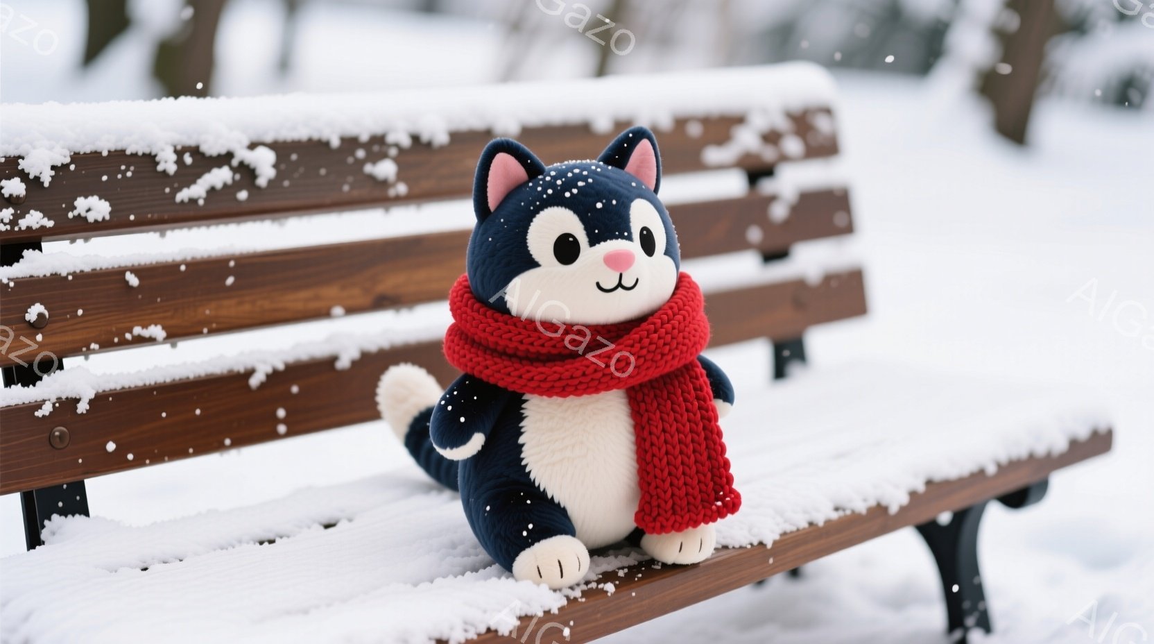 雪が降る森の中で、白い髪と動物のような耳を持つ少女が、膝を抱えて座っている。彼女は白いジャケットと濃いズボンを身に着け、首に赤いスカーフを巻いている。手前には光るランタンが置かれ、雪景色を暖かく照らしている。