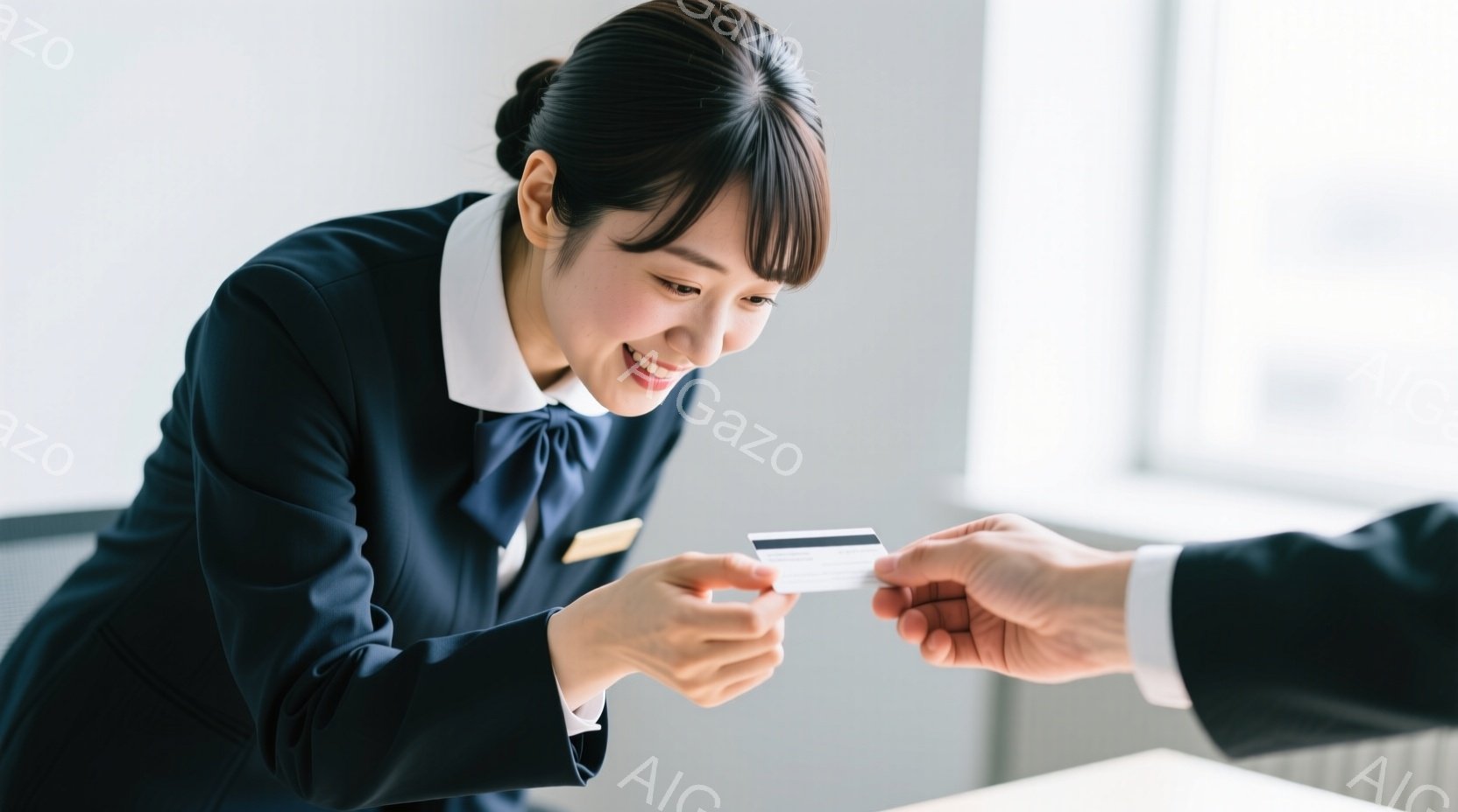 白い棚の前に立つ女性は、黒いマグカップに何かを注いでいる。彼女は白いTシャツとジーンズを着ており、短くダークなヘアスタイルで、穏やかな笑顔を見せている。背景はオフィスで、デスクや椅子が見え、明るく清潔な雰囲気が漂っている。