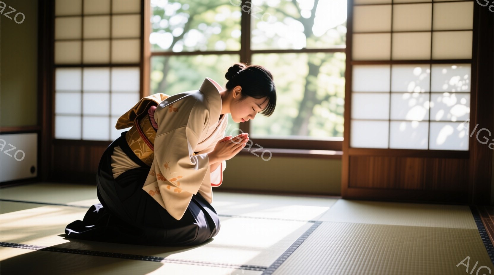 空手着を着た若い男性が、高く跳び上がり、右足で蹴りを繰り出している様子が写っている。彼の表情は真剣で、集中していることが伺える。背景には、マットが敷かれた武道場があり、壁には練習器具や看板が見える。