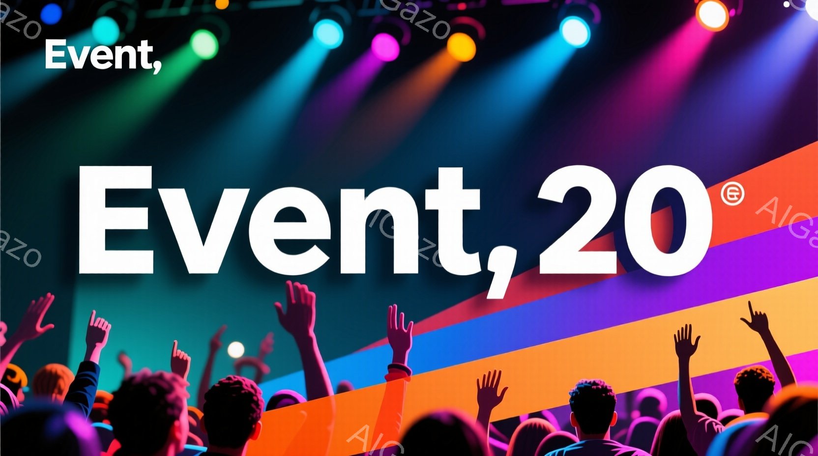 群衆がコンサートやイベント中に手を挙げている様子が写っています。人々は様々な色の服を着ており、髪型も多様です。背景には鮮やかな色の光が照らされ、興奮と活気に満ちた雰囲気を醸し出しています。 - AI生成フリー素材