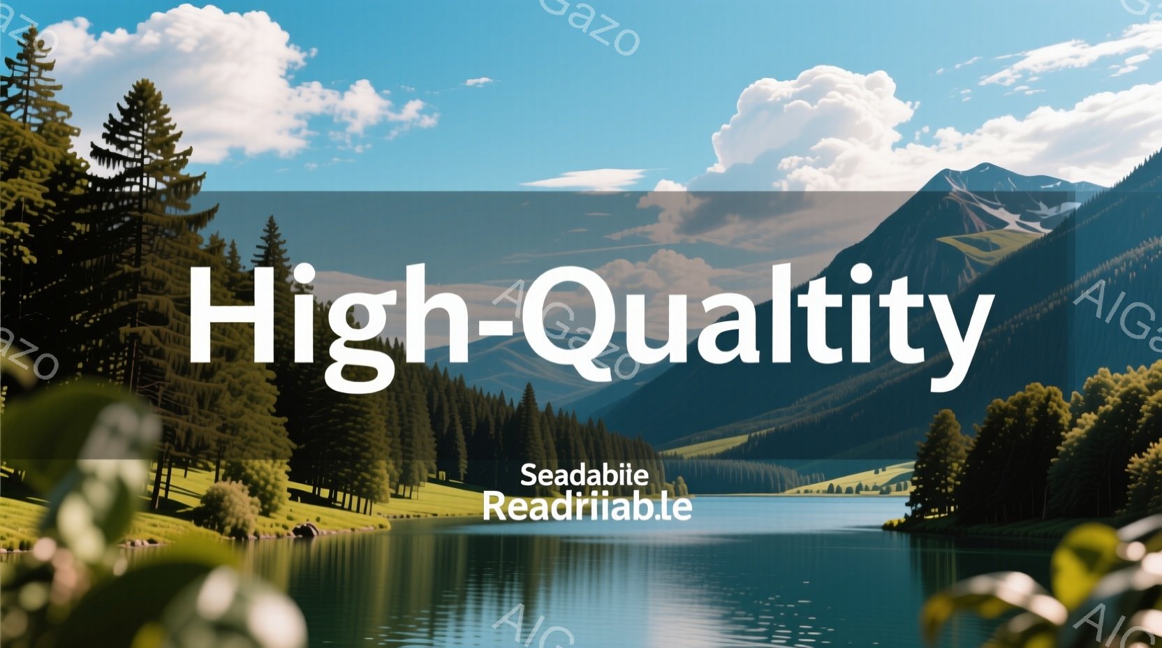 鬱蒼とした緑の木々が生い茂る岸辺に沿って、静かで穏やかな湖が広がっています。遠景には、雪をかぶった山々がそびえ立ち、青空に浮かぶ白い雲が、その雄大さを際立たせています。全体的に、自然の美しさと静寂が感じられる、穏やかで平和な雰囲気の風景です。