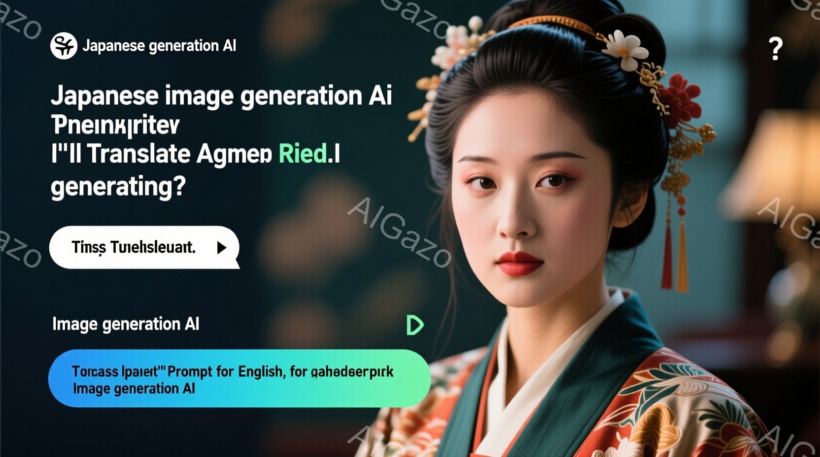 鮮やかな着物を身につけた女性が写っている。髪は高く結い上げられ、精巧な髪飾りを付けている。顔は微笑みをたたえ、上品で優美な雰囲気を醸し出している。