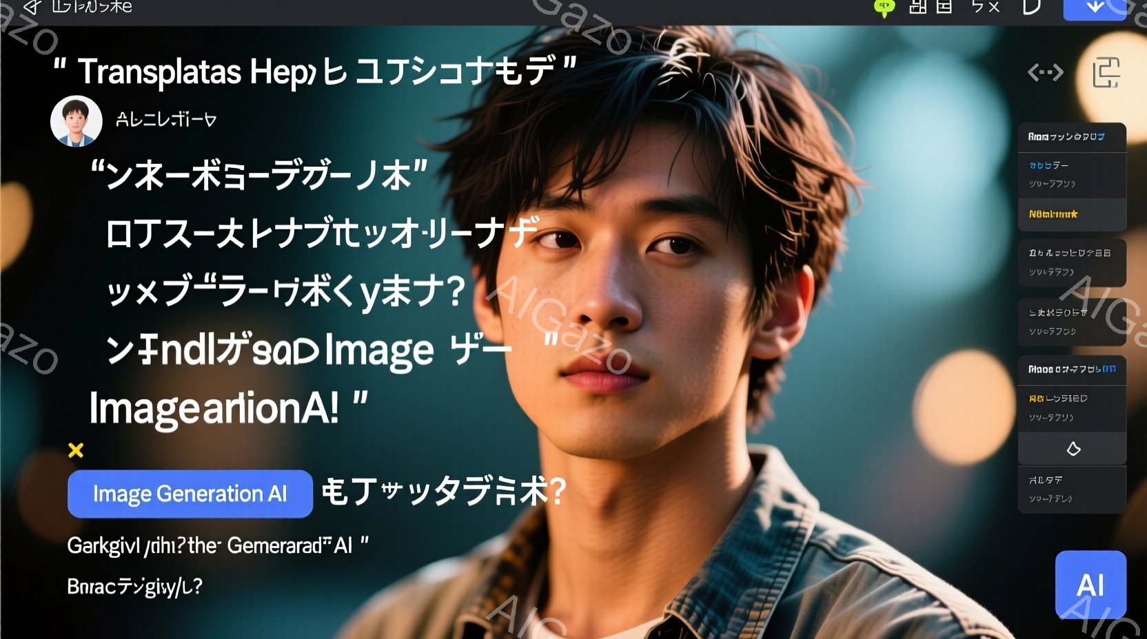 街並みを背景に、若い男性がこちらを見て微笑んでいます。彼は黒いジャケットを着ており、髪は短く整えられています。背景には、ぼやけた建物と、どんよりとした曇り空が見え、少し寂しげな雰囲気が漂っています。