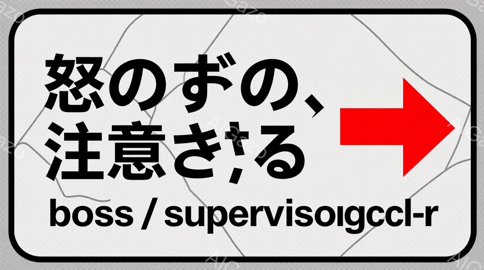 大きな赤い矢印が描かれ、白地に黒文字の「boss/supervisoigccl-r」という文字が重ねられています。背景は、規則的に配置された灰色の小さな正方形で構成されたパターンであり、テクスチャのような印象を与えます。 全体的に、矢印と文字が強調され、情報を指示または強調するデザインとなっています。