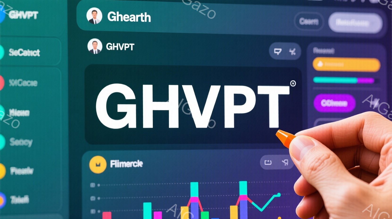 明るい紫と青を基調としたグラフィカルな背景に、白いペンが触れている画面を表示しています。画面には、グラフや「Flimerck」などのテキスト、そして左側には「Tototh」と書かれたメニュー項目が見えます。全体的に、金融市場やデータ分析に関連するデジタルインターフェースのイメージです。