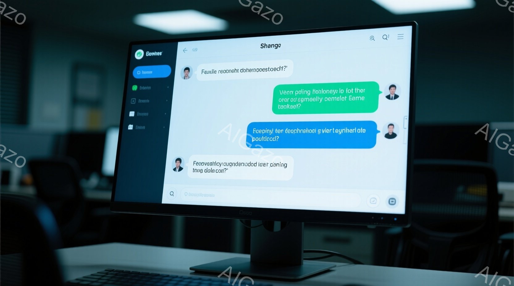 画面にはビデオ会議のインターフェースが表示されており、左側には参加者の一覧、右側にはビデオ通話の様子が映っています。参加者のアイコンは円形で、ビデオ通話中の人物は小さく表示されており、顔の表情や服装は詳細には分かりません。全体の雰囲気はビジネスシーンを連想させ、現代的で洗練されています。