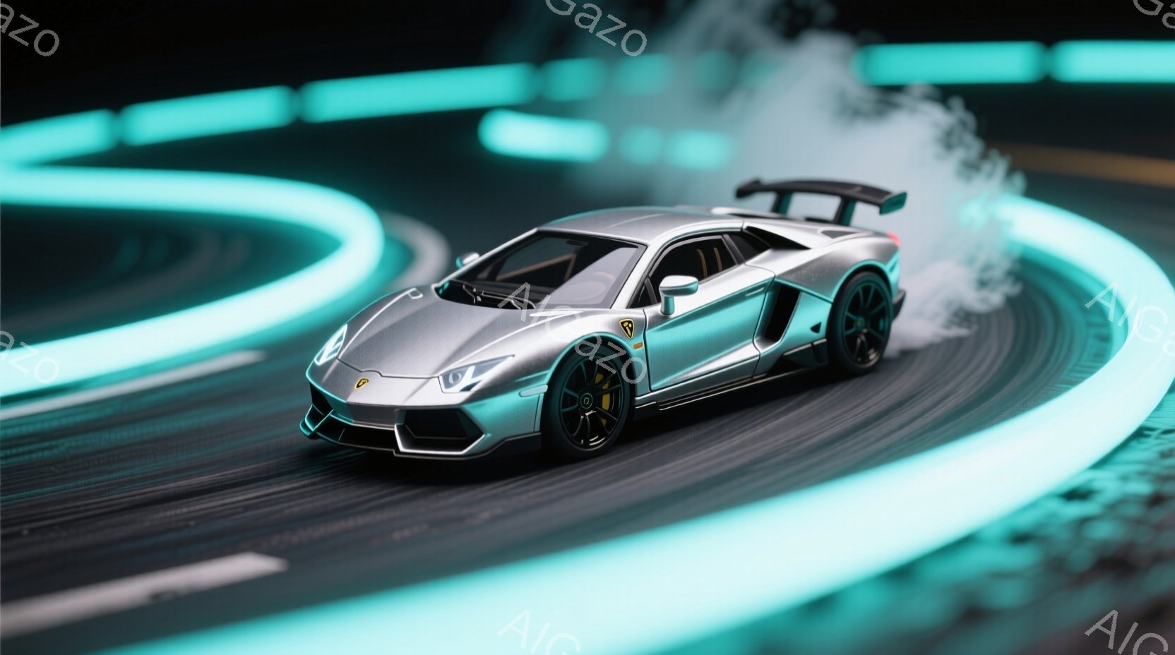 高速道路上を走る、スーパーカー。ディテールは鮮やかで、車のエクステリアが印象的。