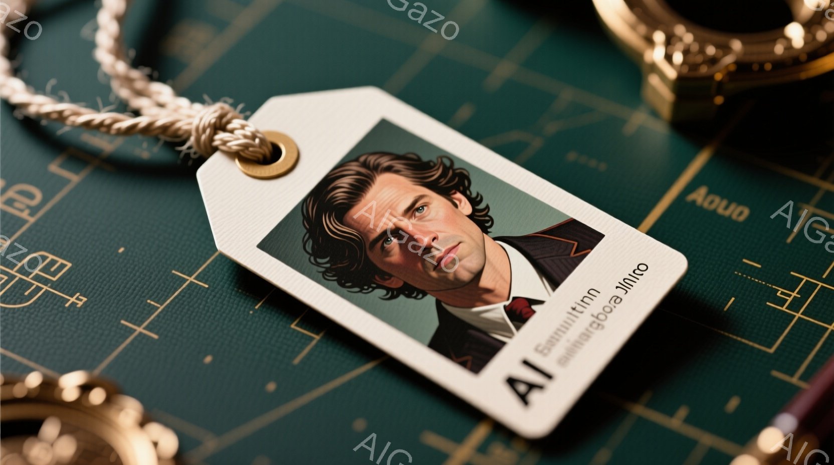 アニメーションのキャラクターの名札です。彼は髪が乱れており、着物は学生風です。表情は無表情で、背景はシンプルなインテリアと一般的な建物の様子を表します。印象はシンプルで、キャラクター自体が主眼になります。