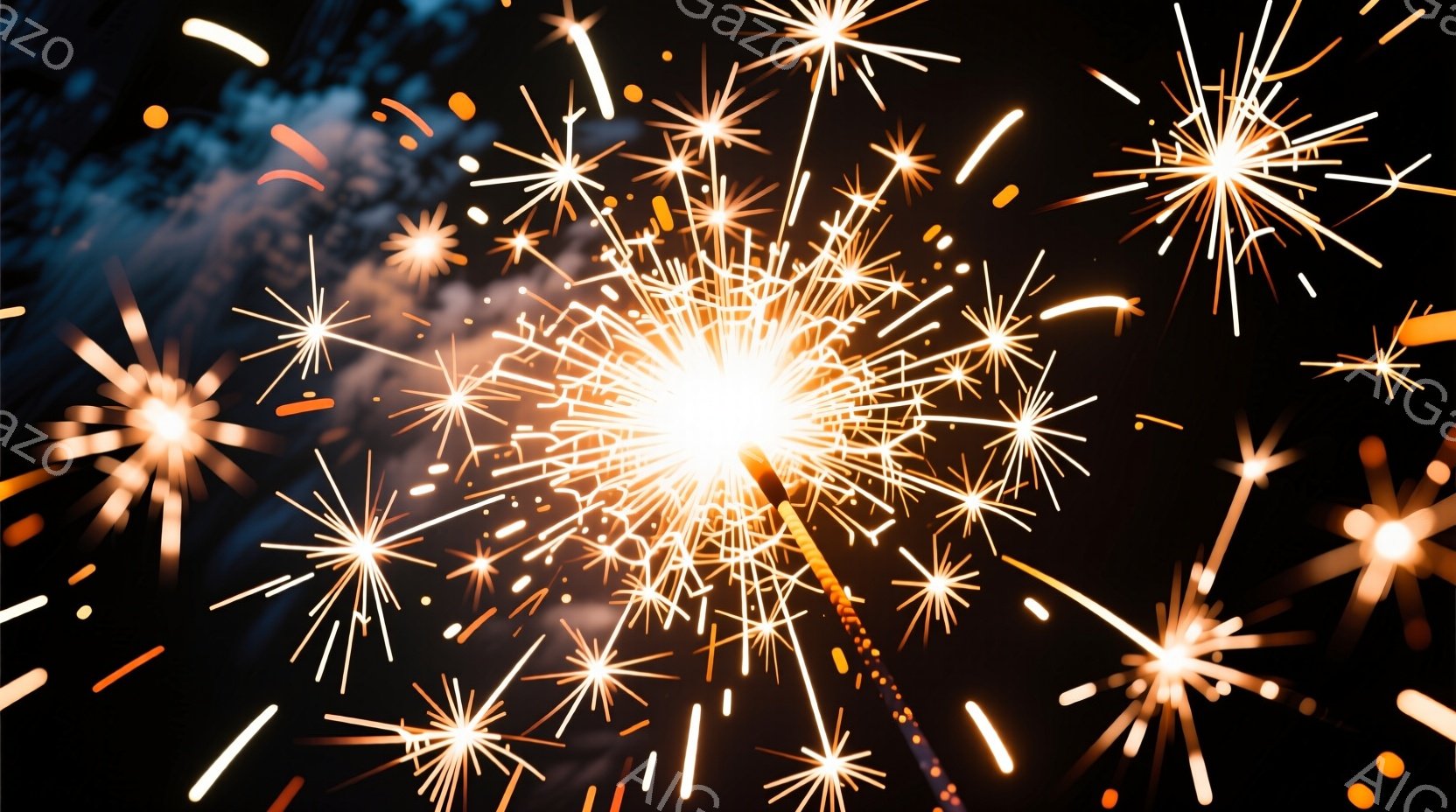 夜空を背景に、無数の光の筋が星のように輝いている様子が捉えられています。光の筋は細く、鋭く、まるで花火のような鮮烈な印象を与え、暗闇の中で力強く輝いています。全体的に華やかで幻想的な雰囲気で、特別なイベントや祝祭を連想させます。